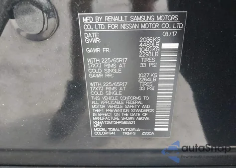 2017 Nissan Rogue Sv z USA, uszkodzony, nr VIN KNMAT2MT3HP565521